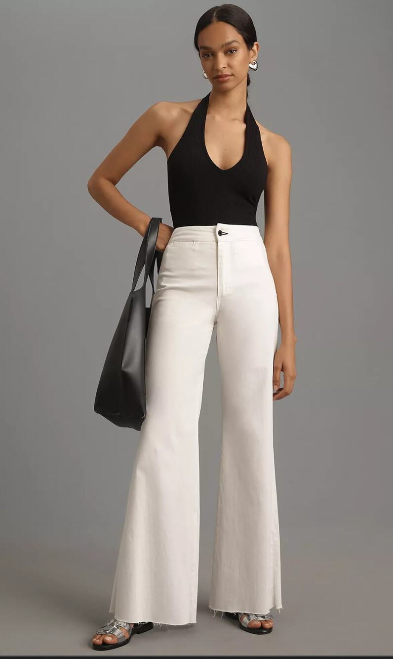 NWT ASKK NY Cropped Brighton Ivory White Twill Flare Pants - 29 waist